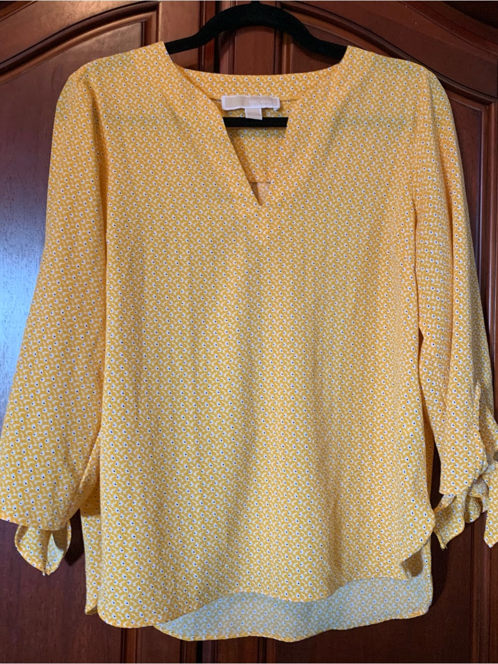 Michael Kors Yellow Floral V-Neck Peasant Blouse